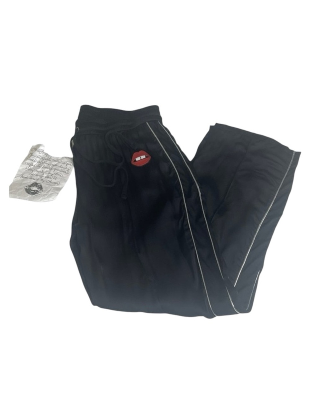 new Lauren Moshi ᨎ Lips Gap Mouth Patch Satiny Side Stripe Joggers Sweatpants ᨎ - Picture 14 of 16